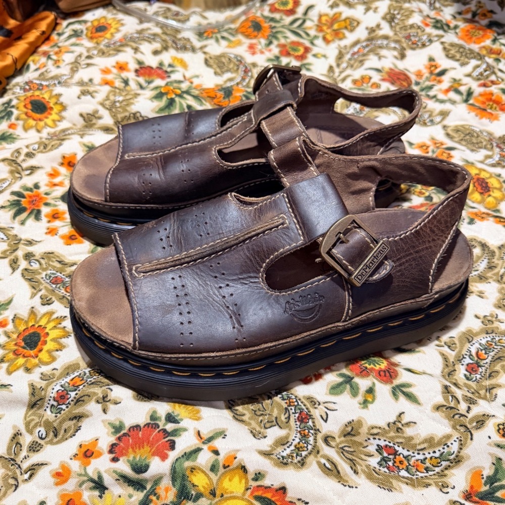 Dr. Martens Vintage Made in England Brown Leather Platform Sandals Womens US 10